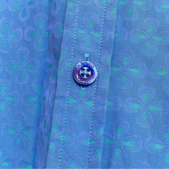 Authentic KENZO HOMME Slim Fit blue print collar button up short sleeve shirt - Picture 6 of 11